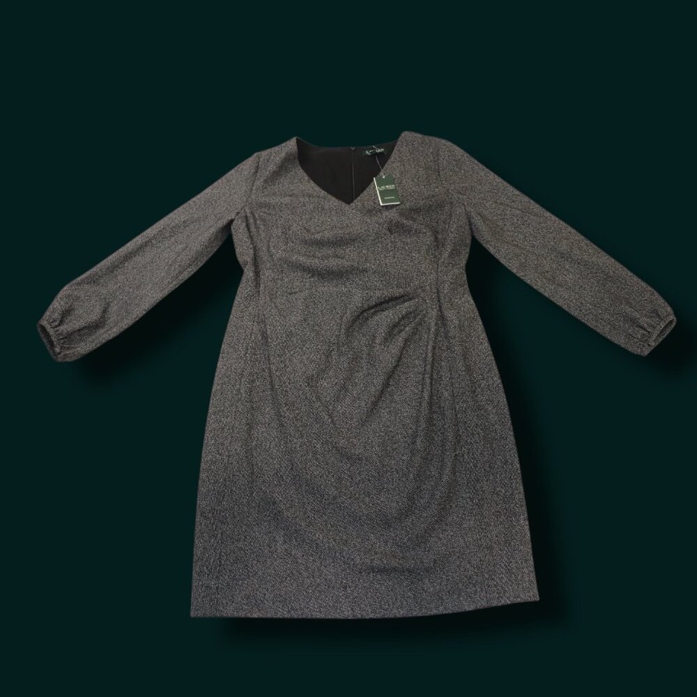 Lauren Ralph Lauren Gray Knee Length Dress 3/4 Sleeve Womens 14 NWT